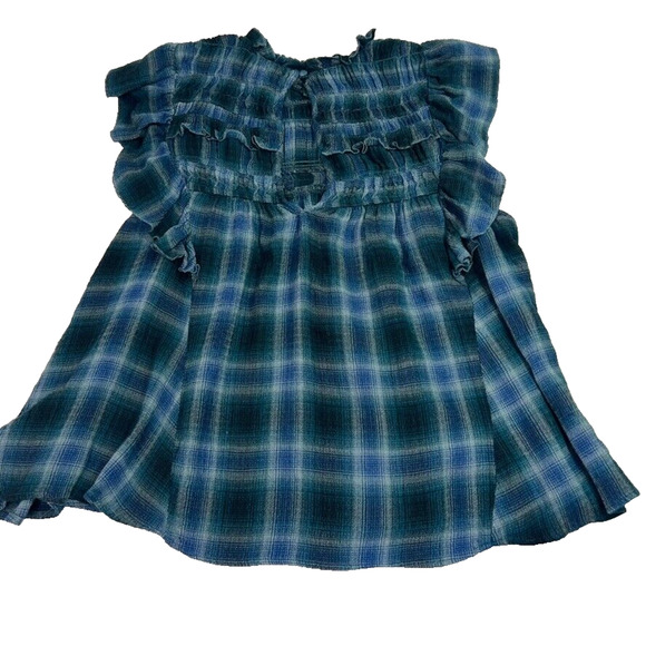 Free People Top Womens Medium Blue Not Your Average Girl Navy Ruffle Shoulder - Picture 3 of 11
